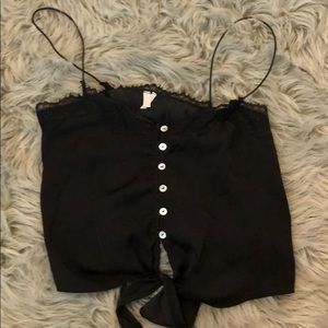 Black button down crop top